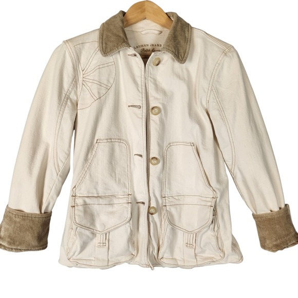 Ralph Lauren Jeans Co. Cream Corduroy Trim Quilted Jacket Women's Small Vintage - Picture 1 of 12